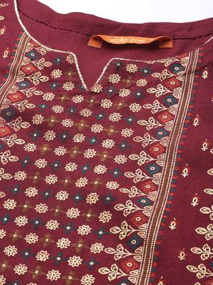 Indo Era Maroon Foil Printed Straight Kurta With Palazzo Set 5