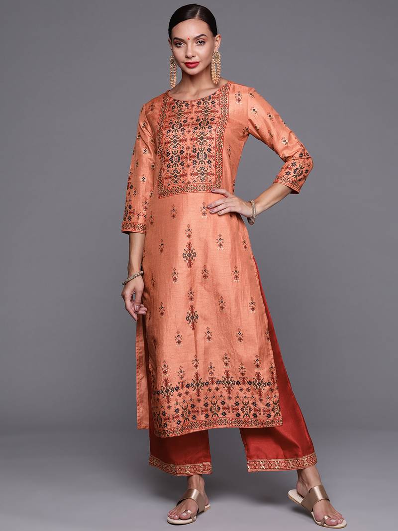 Indo Era Black Foil Printed Straight Kurtas