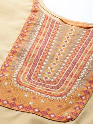 Indo Era Beige Solid Straight Kurta Palazzo With Dupatta Set 5