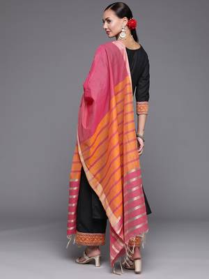 Indo Era Black Solid Straight Kurta Palazzo With Dupatta Set 2