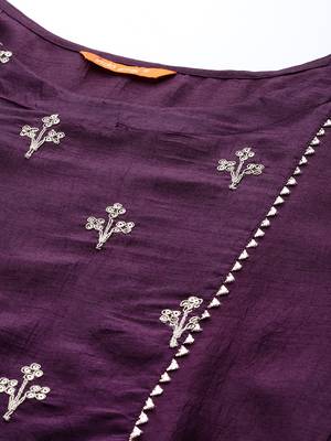 Indo Era Wine Embroidered Straight Kurta Trouser With Dupatta Set 5