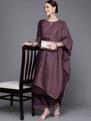 Indo Era Wine Solid Straight Kurta Palazzo With Dupatta Set 1