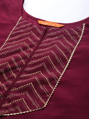 Indo Era Wine Solid Straight Kurta Palazzo With Dupatta Set 5