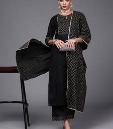 Indo Era Black Solid Straight Kurta Trouser With Dupatta Set
