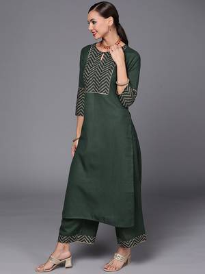 Indo Era Green Solid Straight Kurta Palazzo With Dupatta Set 3