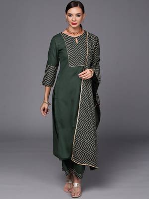 Indo Era Green Solid Straight Kurta Palazzo With Dupatta Set 4