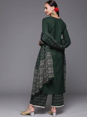 Indo Era Green Embroidered Straight Kurta Palazzo With Dupatta Set 2