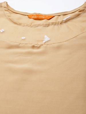 Indo Era Beige Embroidered Straight Kurta Trouser With Dupatta Set 5