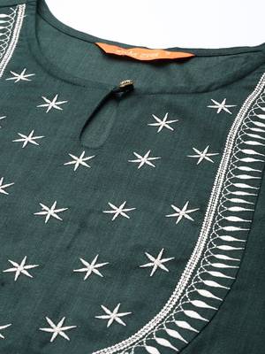 Indo Era Green Solid Straight Kurta Trouser With Dupatta Set 5