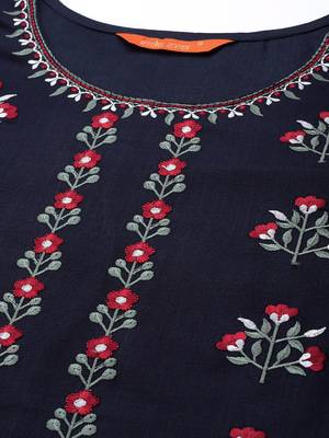 Indo Era Navy Blue Embroidered Straight Kurta Palazzo With Dupatta Set 5