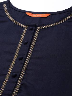 Indo Era Navy Blue Straight Kurta Palazzo With Dupatta Set 5