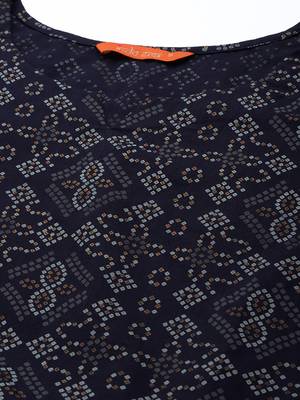 Indo Era Navy Blue Foil Printed A-line Kurta Trouser With Dupatta Set 5