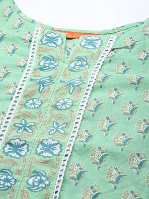 Indo Era Sea Green Floral Printed Straight Kurta Palazzzo With Dupatta Set 5