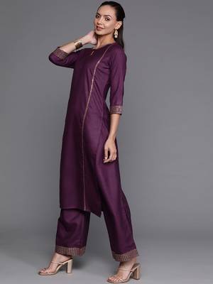 Indo Era Purple Solid Straight Kurta Palazzo With Dupatta Set 3