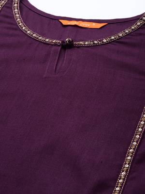 Indo Era Purple Solid Straight Kurta Palazzo With Dupatta Set 5