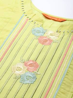 Indo Era Green Floral Embroidered Straight Kurta Trouser With Dupatta Set 5