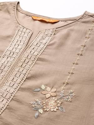 Indo Era Beige Floral Embroidered Straight Kurta Trouser With Dupatta Set 5