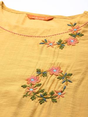 Indo Era Yellow Floral Embroidered Straight Kurta Trouser With Dupatta Set 5
