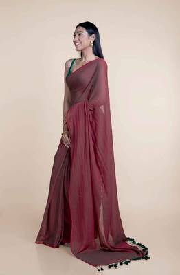 Suta Maroon  Green Solid Tassels Mul Pure Cotton Saree 3
