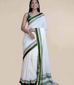 Suta White  Green Solid Pure Cotton Saree