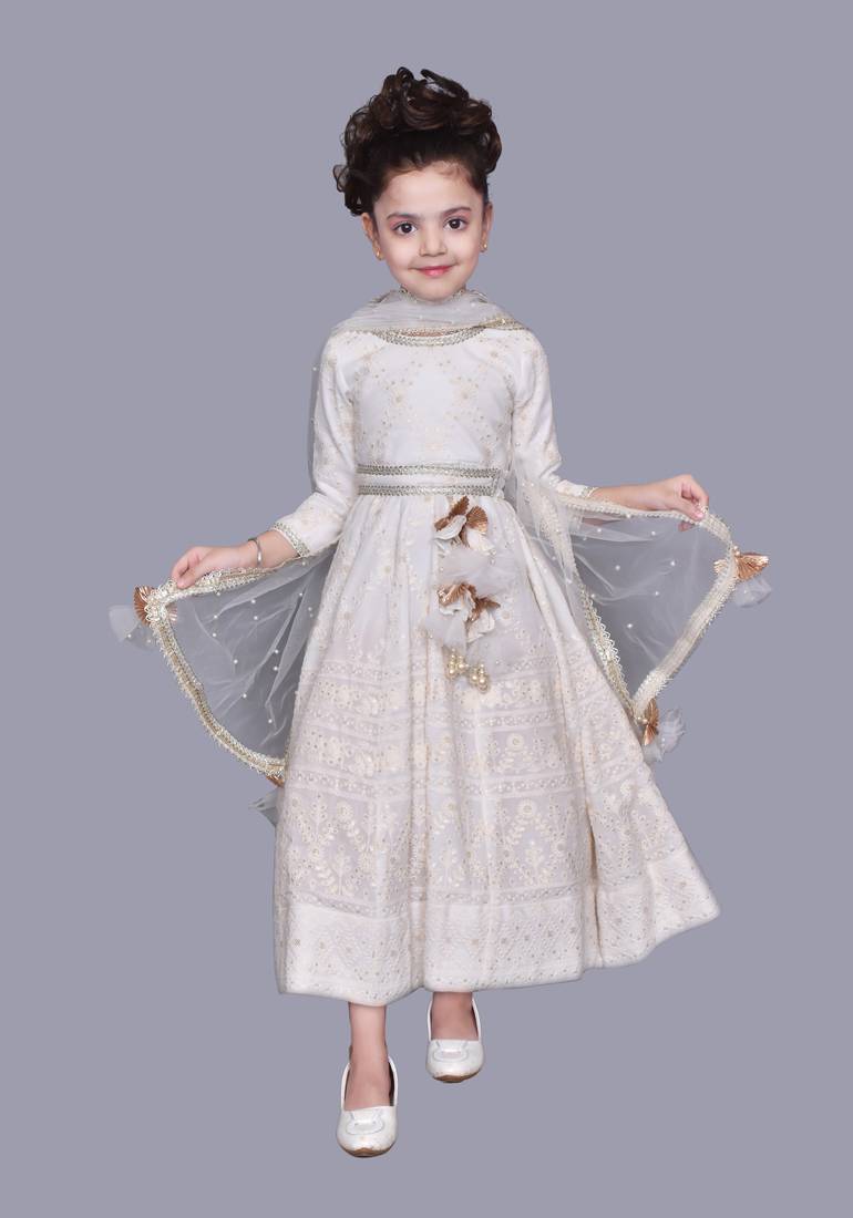 White embroidery Anarkali