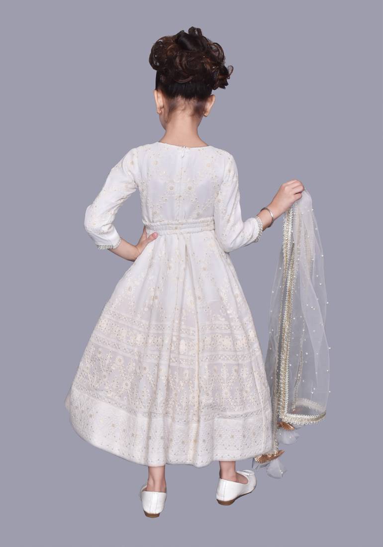 White embroidery Anarkali