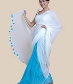 Suta White  Sky Blue Pure Cotton Saree