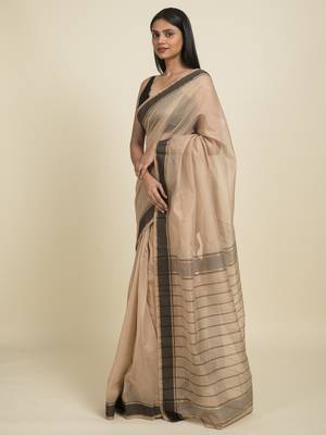 Suta Beige  Black Silk Cotton Saree 3