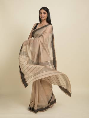 Suta Beige  Black Silk Cotton Saree 4