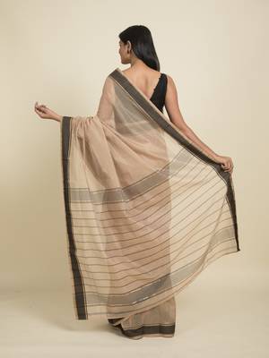 Suta Beige  Black Silk Cotton Saree 5
