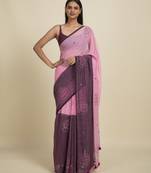 Suta Pink  Purple Floral Pure Cotton Saree