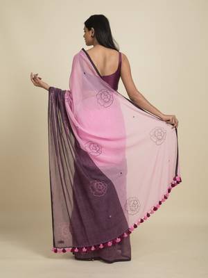 Suta Pink  Purple Floral Pure Cotton Saree 5