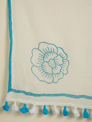 Suta White  Turquoise Blue Floral Pure Cotton Saree 2