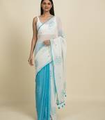 Suta White  Turquoise Blue Floral Pure Cotton Saree