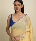 Suta Yellow  Grey Floral Block Printed Mul Cotton Saree
