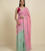 Suta Pink  Green Floral Pure Cotton Saree