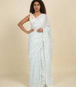 Suta White  Green Floral Pure Cotton Saree