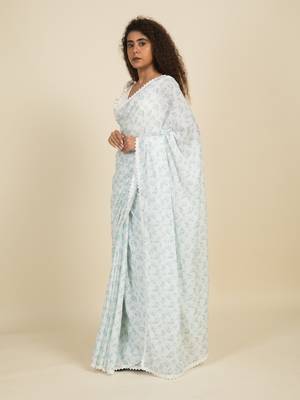 Suta White  Green Floral Pure Cotton Saree 2