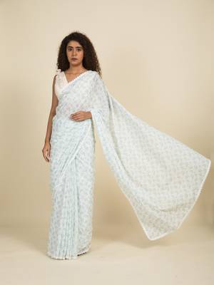 Suta White  Green Floral Pure Cotton Saree 3