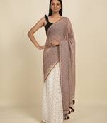 Suta Off White  Brown Polka Dots Printed Pure Cotton Saree