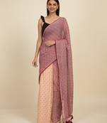 Suta Mauve  Beige Pure Cotton Polka Dot Printed Saree