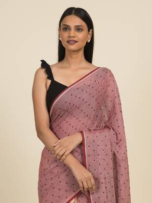 Suta Mauve  Beige Pure Cotton Polka Dot Printed Saree 4