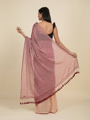 Suta Mauve  Beige Pure Cotton Polka Dot Printed Saree 5