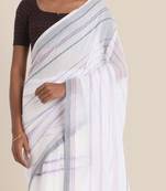 Suta White  Lavender Striped Saree