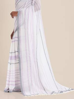 Suta White  Lavender Striped Saree 2
