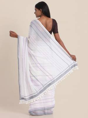 Suta White  Lavender Striped Saree 5