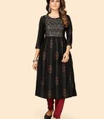 Vbuyz Women'S Printed & Embroidered Anarkali Cotton Black Stitched Kurta