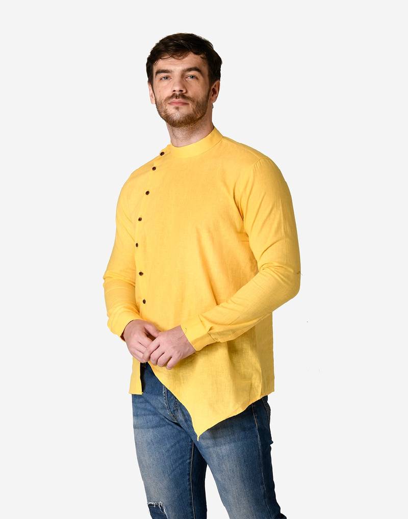 Tabard yellow  Cotton Short Kurta for men's
