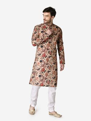 Tabard beige printed Cotton Kurta for men's 1