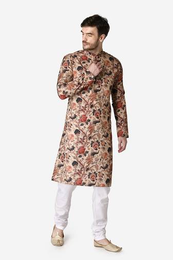 Tabard beige printed Cotton Kurta for men's